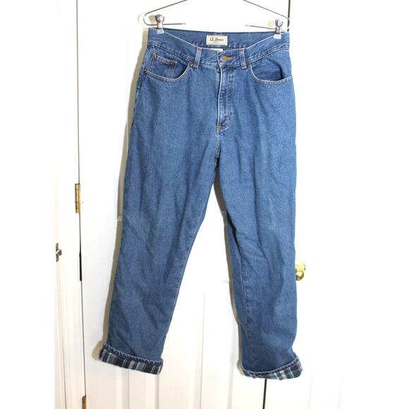 L. L. Bean Women's Original Fit Flannel Lined Straight Jeans sz 12 M/T - Picture 1 of 3